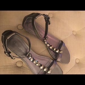 Via Spiga pewter sandals with gemstones