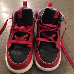 Toddler Jordans black and Red