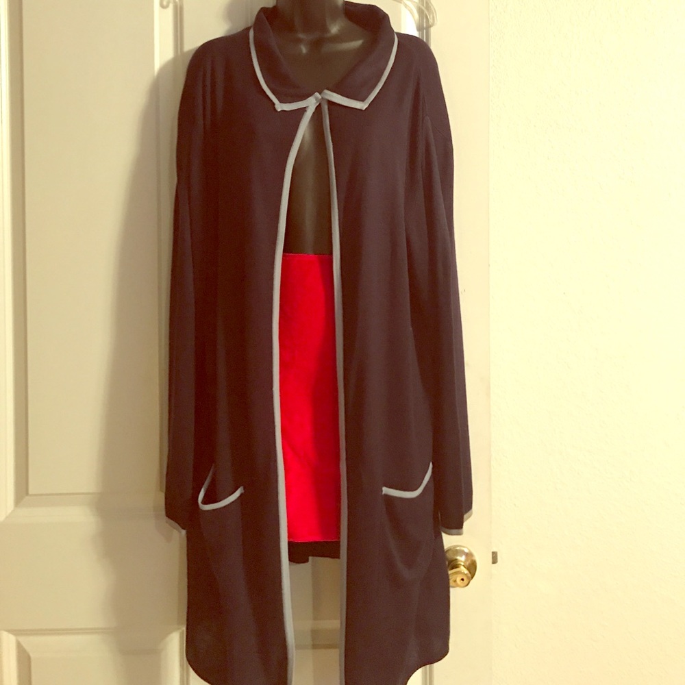 Navy w/BabyBlue Trim Fashion Forward Sweater Coat