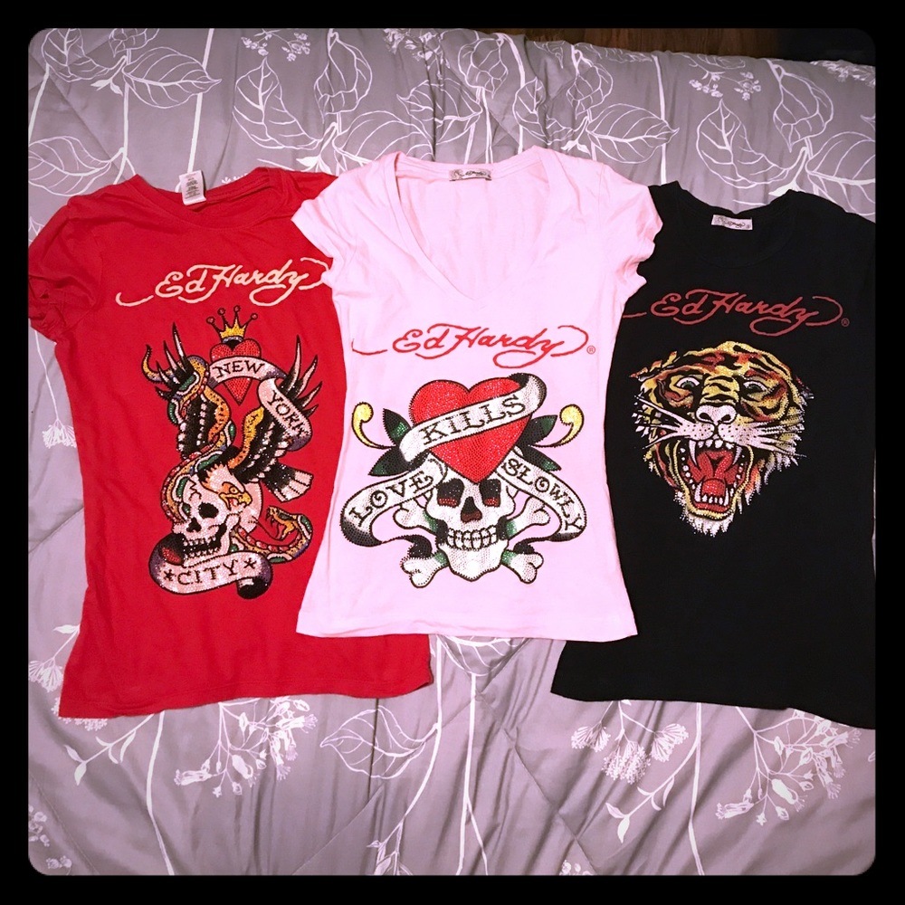 Authentic Ed Hardy T-Shirts with Rhinestones✨‼️❗️
