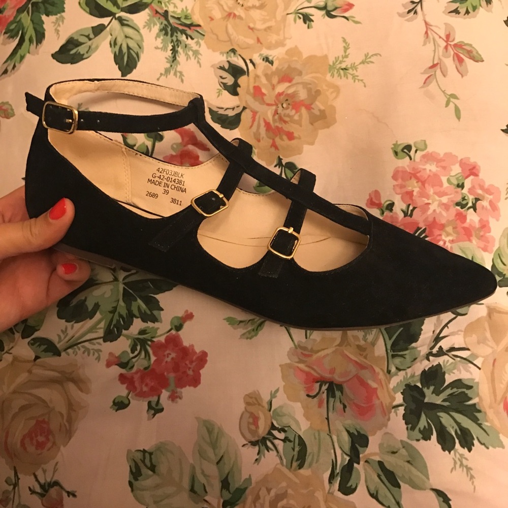 Black Topshop Velvet Pointy Flats