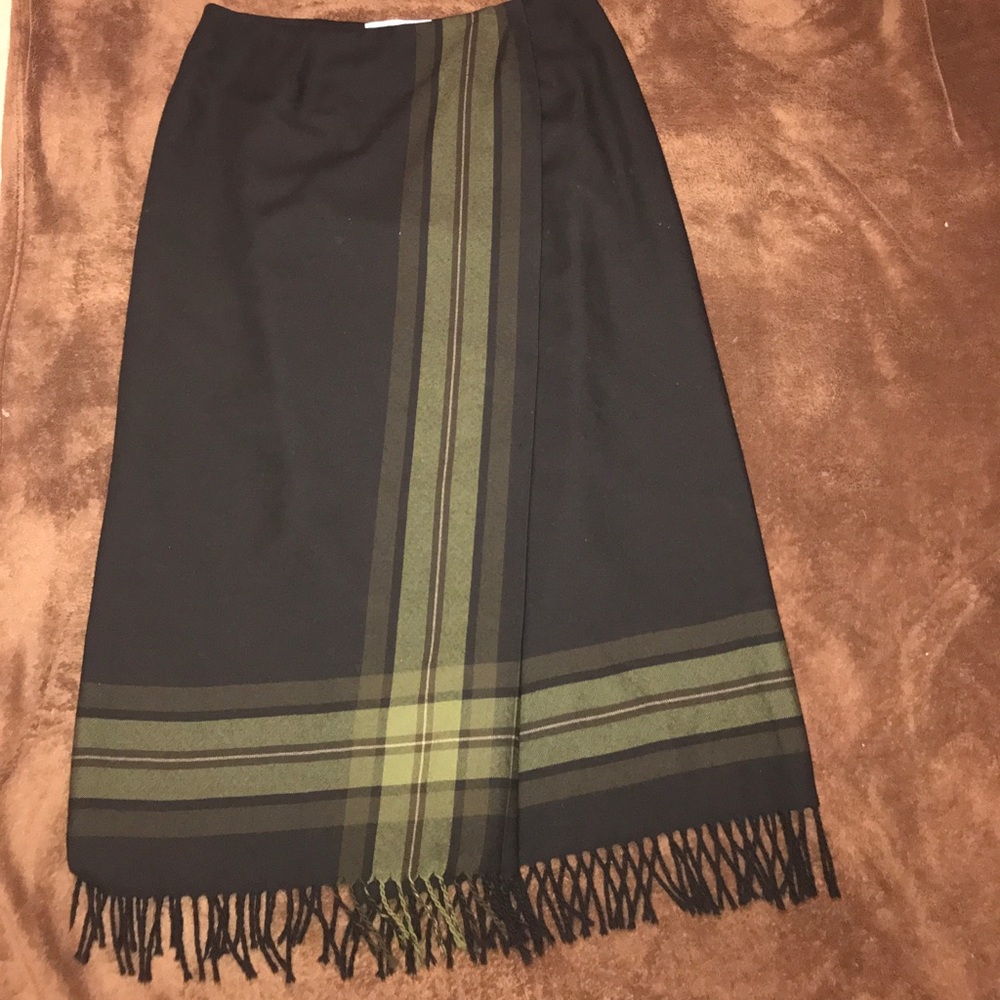 Faux Wrap Black /Stripped with Fringe Hem