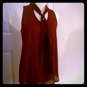 Maroon Sheer Blouse With Necktie