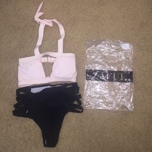 pink and black bandage bikini