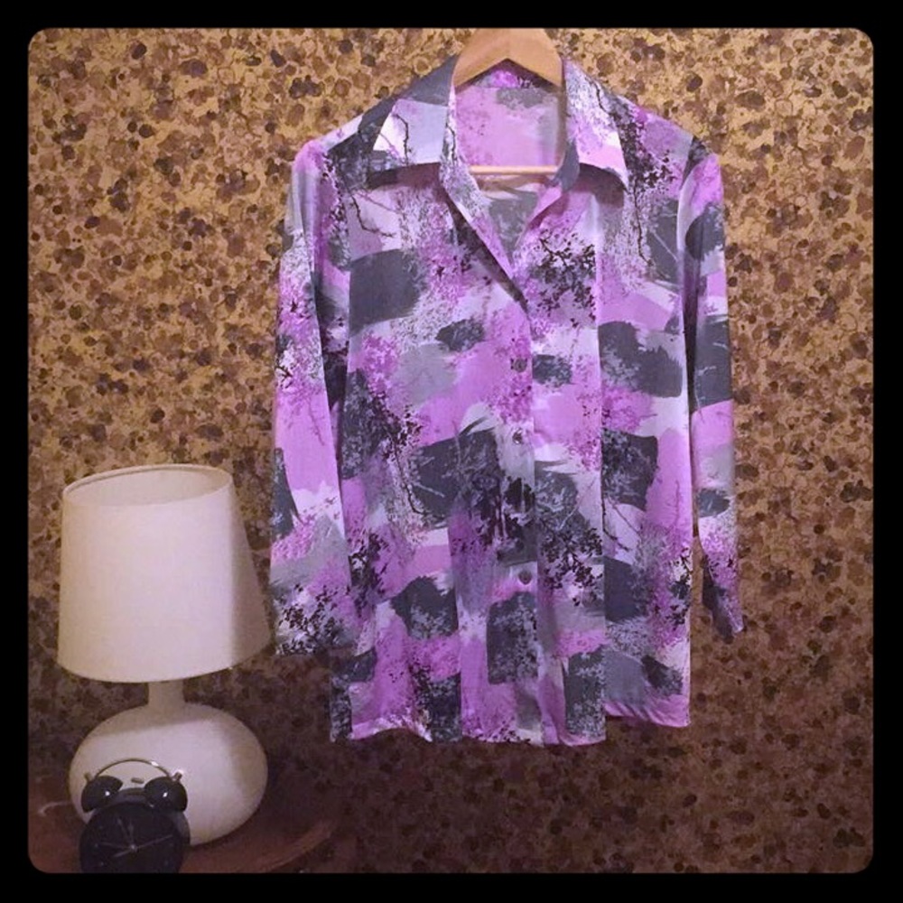 Silk multi-color button down blouse