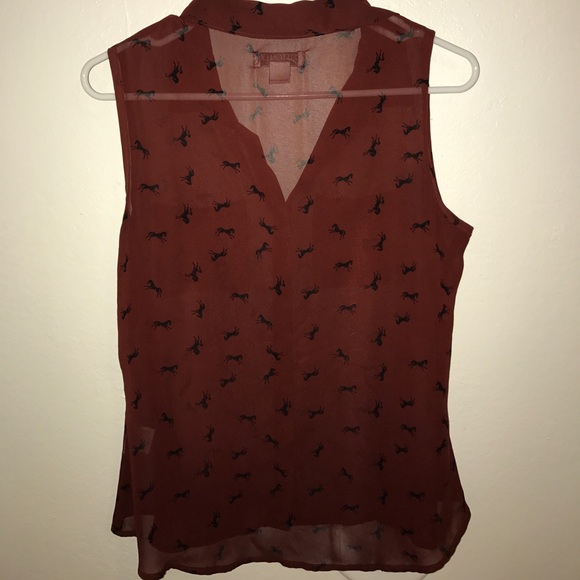 Dark red sheer blouse with patterns - Picture 2 of 2