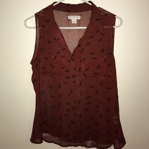 Dark red sheer blouse with patterns
