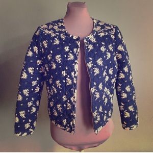 J. Crew navy & white floral quilted jacket. Size 4