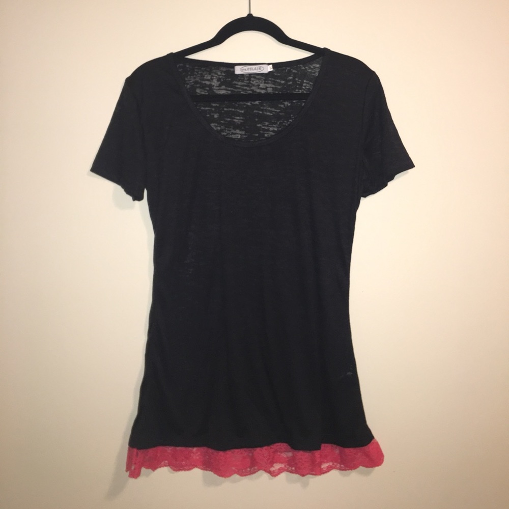 NWOT💗Blk short sleevew/pink lace 💗