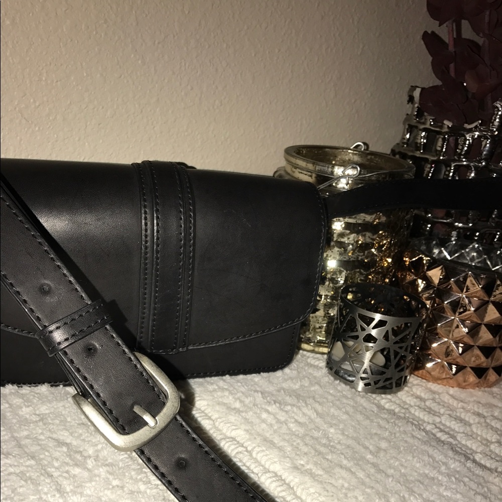 Boxed, black buckle crossbody