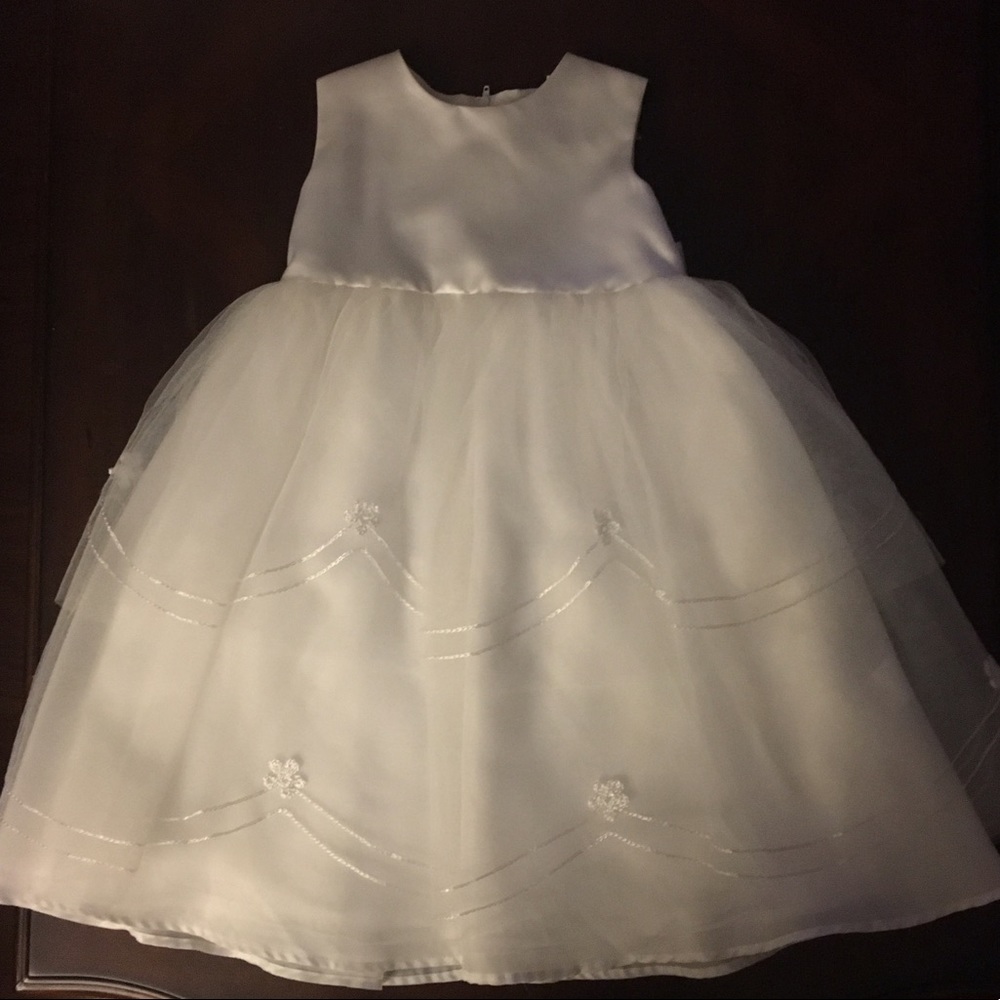 US Angels white satin/organza dress