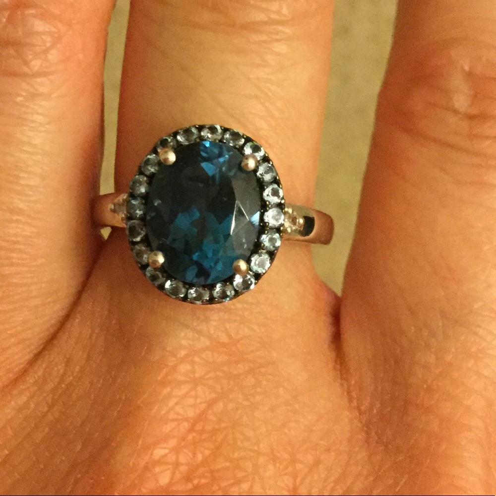 SS London Blue Topaz & White Sapphire Halo Ring