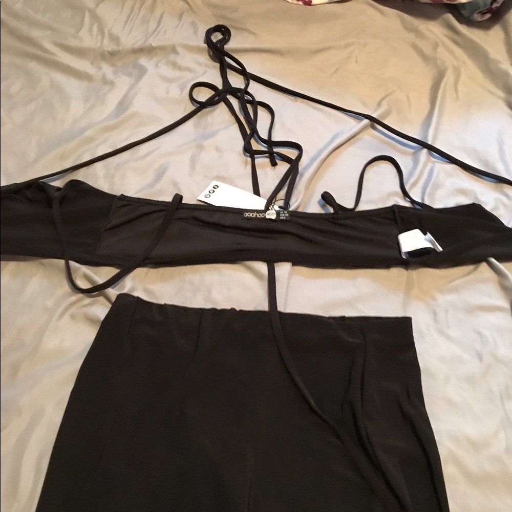 Black tie up bralette and skirt two piece set