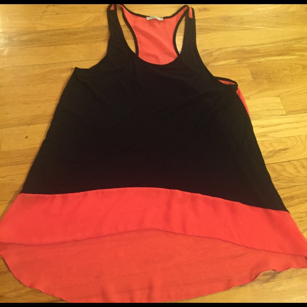 Issi black & bright coral swing tank w/sheer back