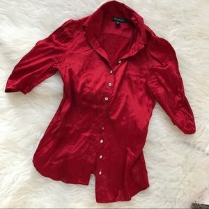 Bebe Red Silk Button Up