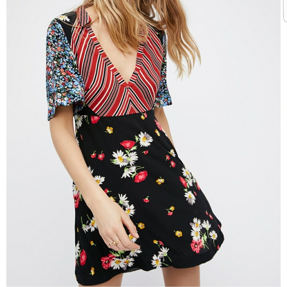 Free People Mix It Up Printed Mini Dress