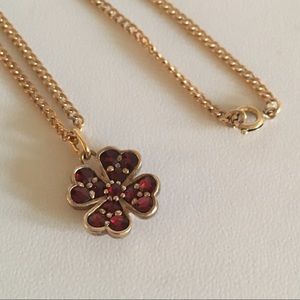 SALE: 12k Gold Fill Chain & garnet Clover pendant