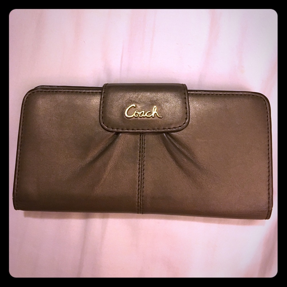 Coach bronze trifold leather wallet