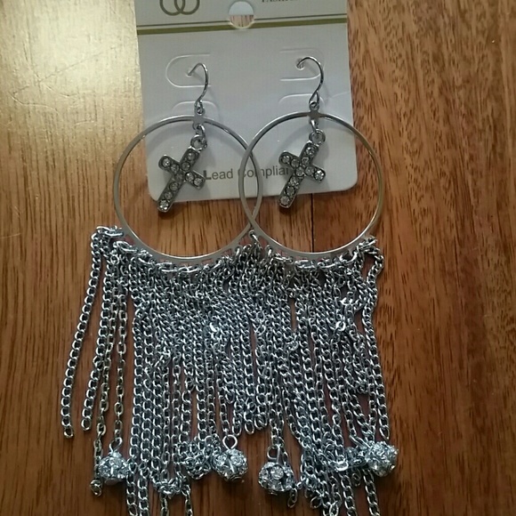 SOLD EARRINGS HOOP CROSS - Picture 3 of 8