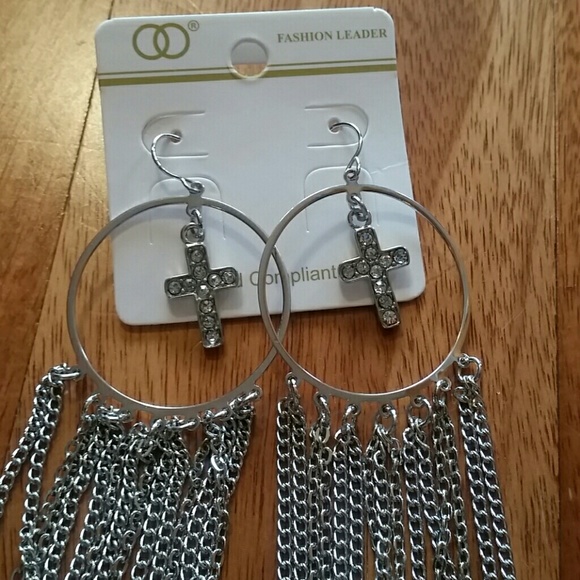 SOLD EARRINGS HOOP CROSS - Picture 4 of 8