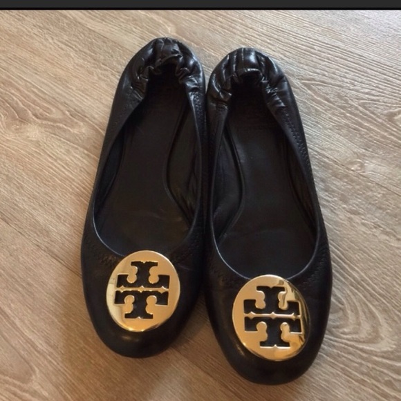 Tory Burch Shoes - Tory Burch Black and Gold Reva Flats