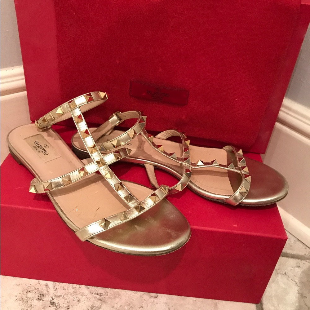 Gold Valentino Rockstud Sandals