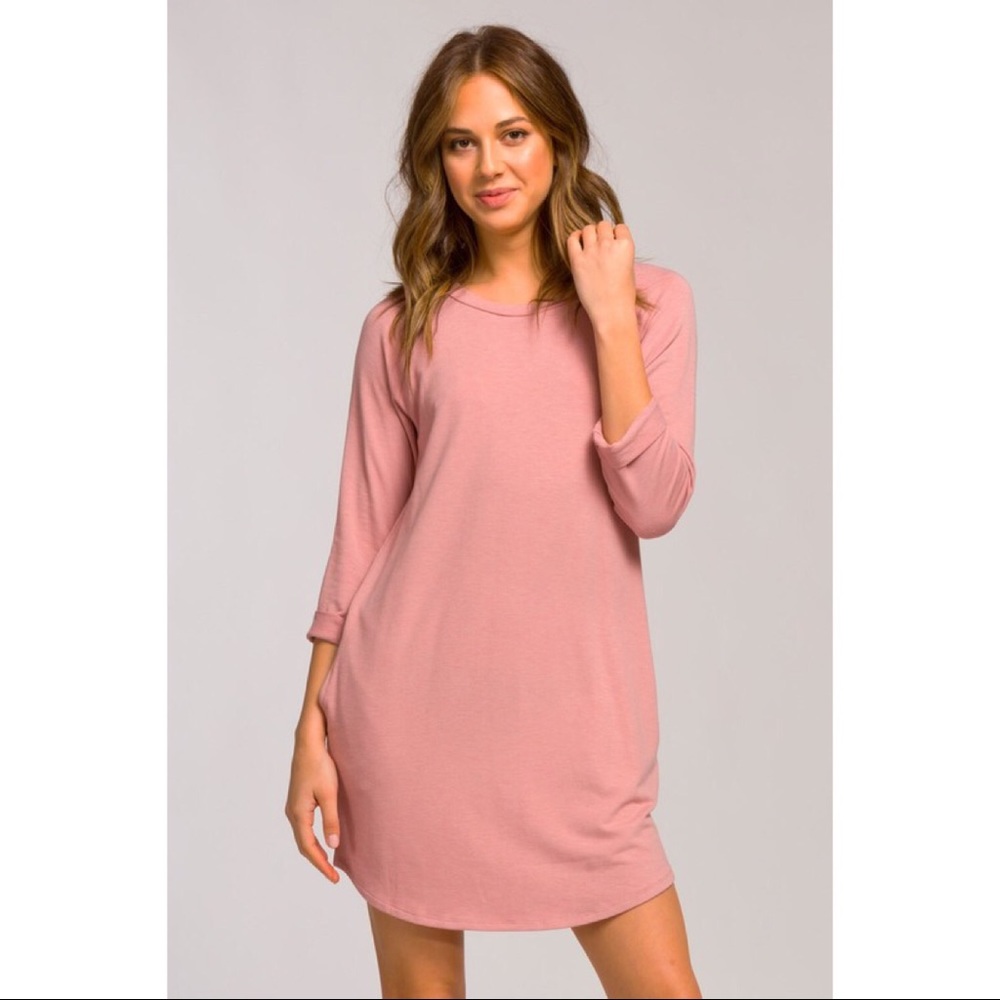 LAST ONE!! Dusty Pink Raglan Dress - Picture 2 of 6