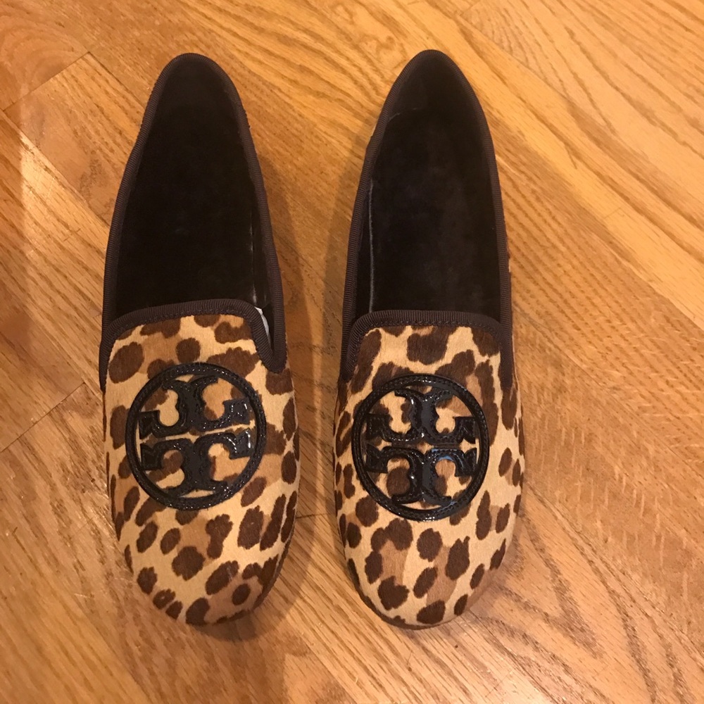 Tory Burch leopard haircalf slipper w/rubber sole.