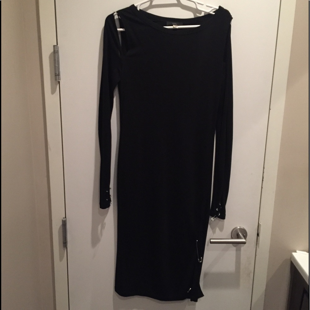 Long Sleeve Sexy Black Cut-Out Dress