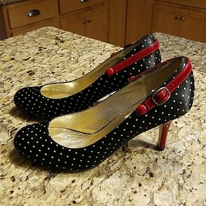 Steve Madden black and white polka dot heels
