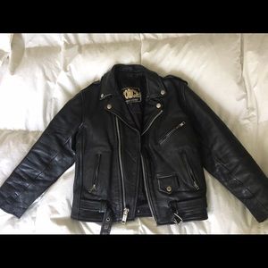 Vintage Petite Black Leather Motorcycle Jacket