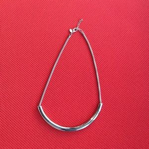 Crescent bar silver tone necklace, adjustable