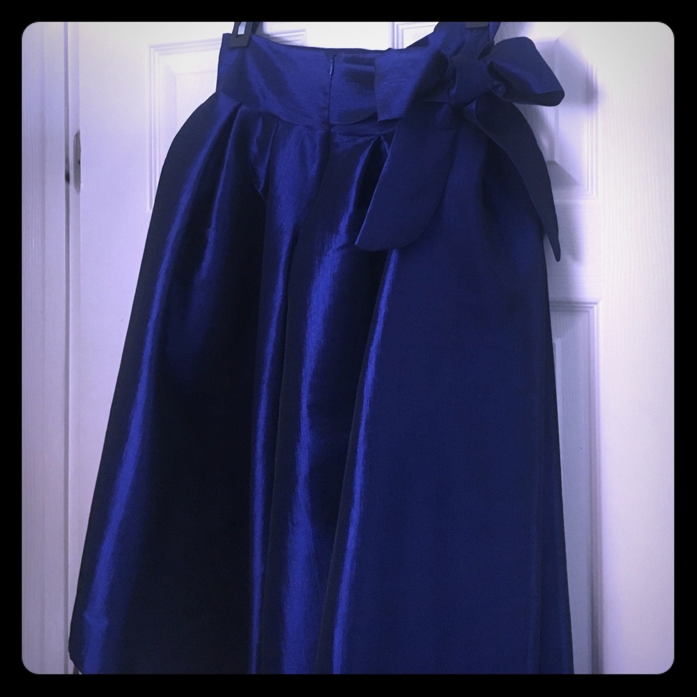 Royal blue flare satin skirt