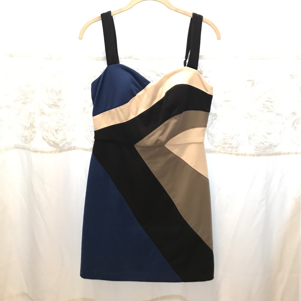 blue black and white striped mini dress