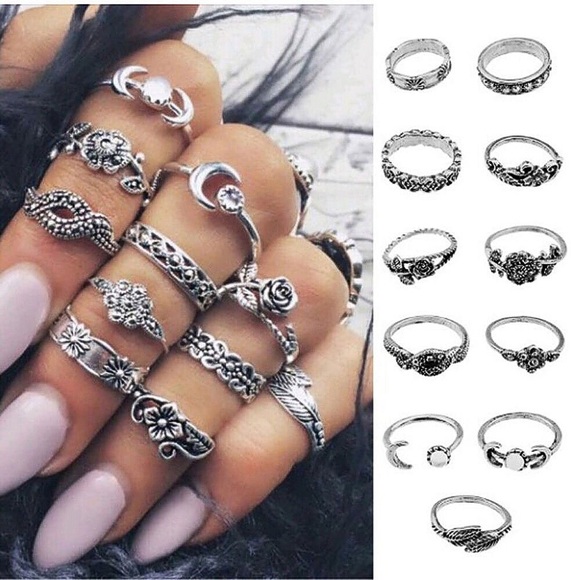 Boutique Jewelry - BOHO 11pc Moon Flower Pagan Midi Ring Set