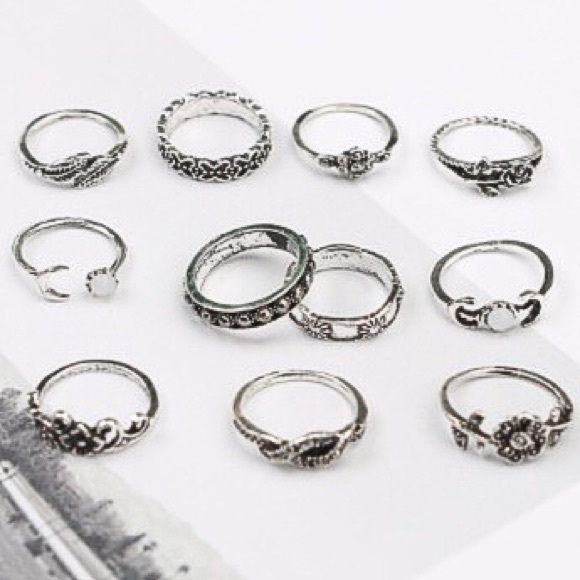 BOHO 11pc Moon Flower Pagan Midi Ring Set - Picture 2 of 5