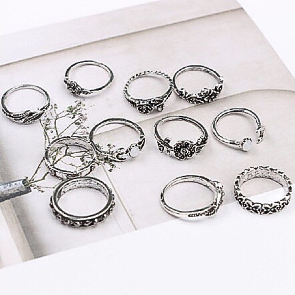 BOHO 11pc Moon Flower Pagan Midi Ring Set - Picture 3 of 5