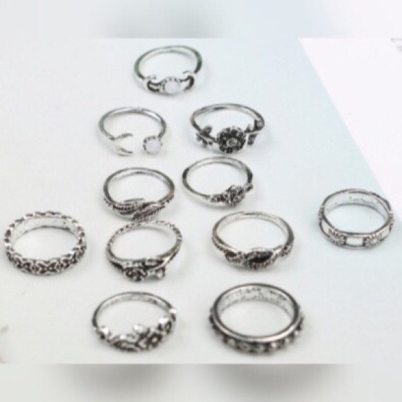 BOHO 11pc Moon Flower Pagan Midi Ring Set - Picture 4 of 5