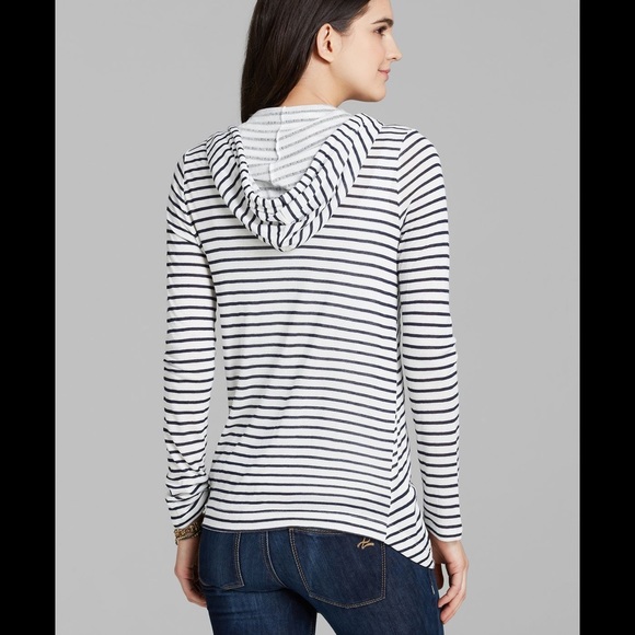 Splendid Draped Hooded Cardigan in Navy Stripes - Picture 2 of 4