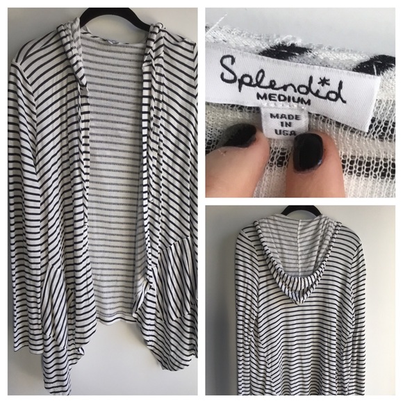 Splendid Draped Hooded Cardigan in Navy Stripes - Picture 3 of 4