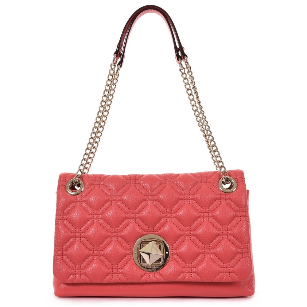 $400 Kate Spade 24k Gold Closure Leather Bag Coral