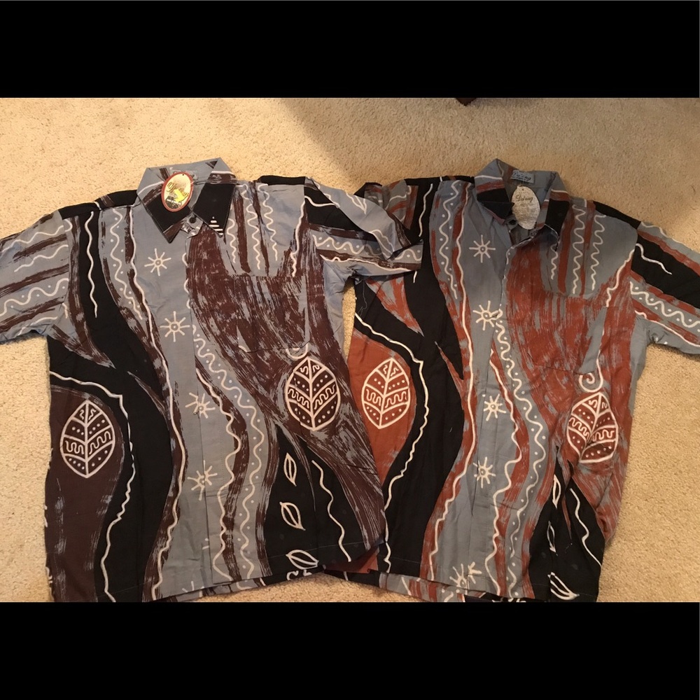 Id#bin1 Batik dress shirt, boys large. Each