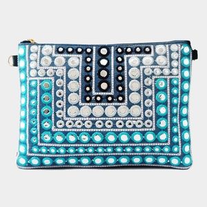 Embroidered Trim Clutch Bag Embroidered Trim Clutch Bag
