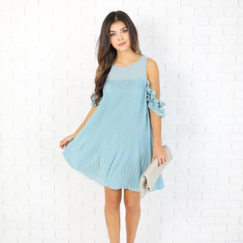 Ruffle off the shoulder / cold shoulder dress-blue