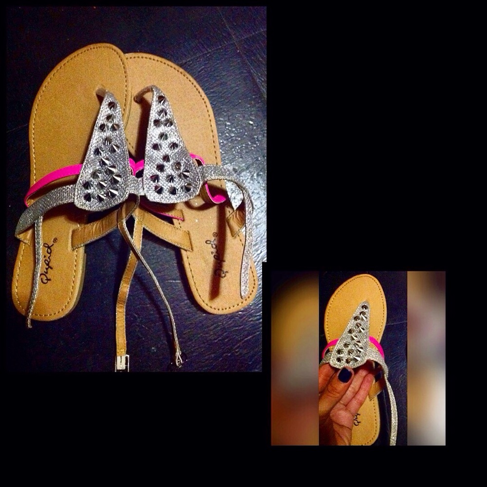 Spiked silver and hot pink sandals