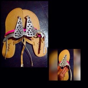 Spiked silver and hot pink sandals