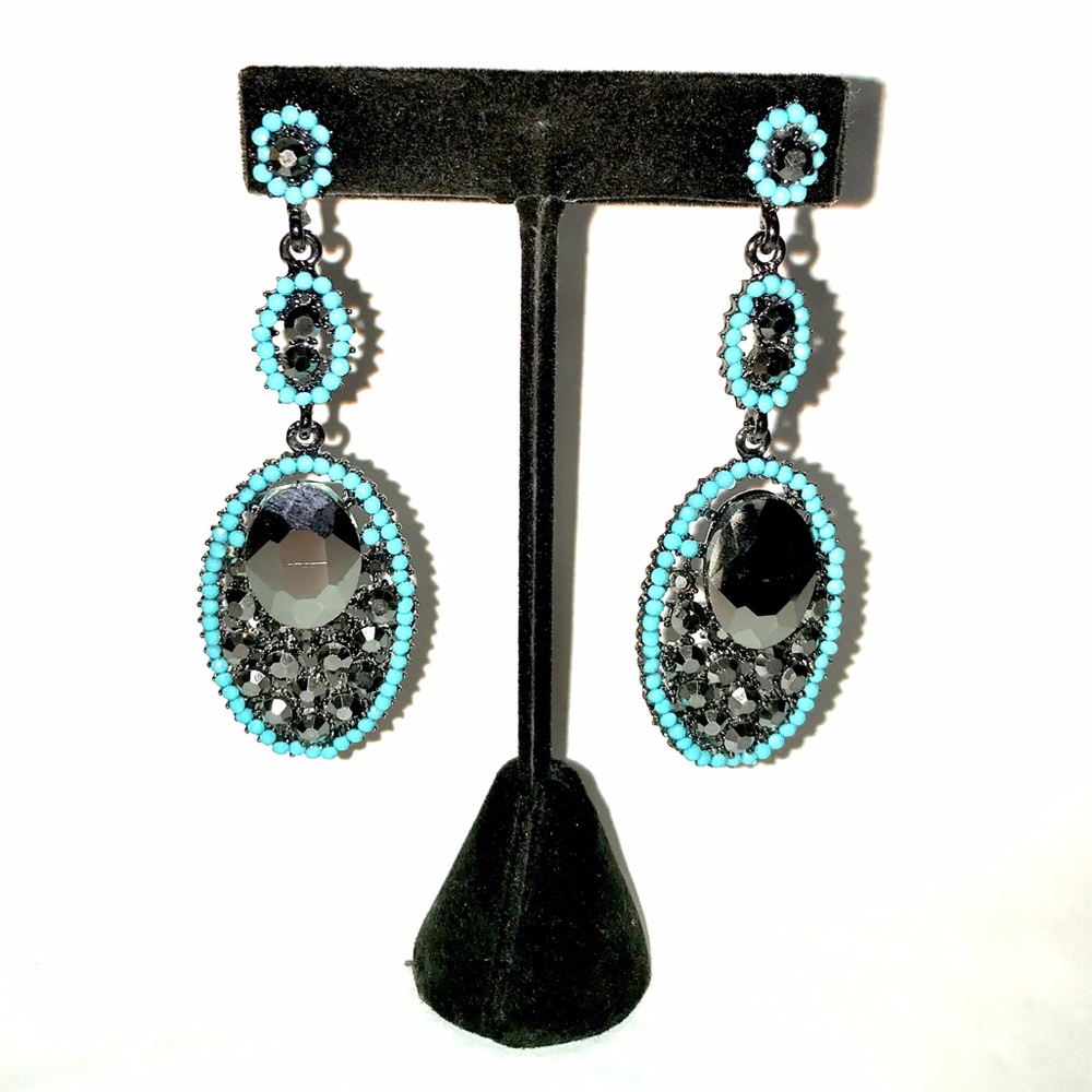 Boho Silver Mirror and Turquoise Studded Drop