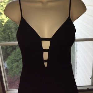 Black deep v body con midi sheath dress