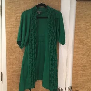Anthropologie Green belted long cardigan Size M