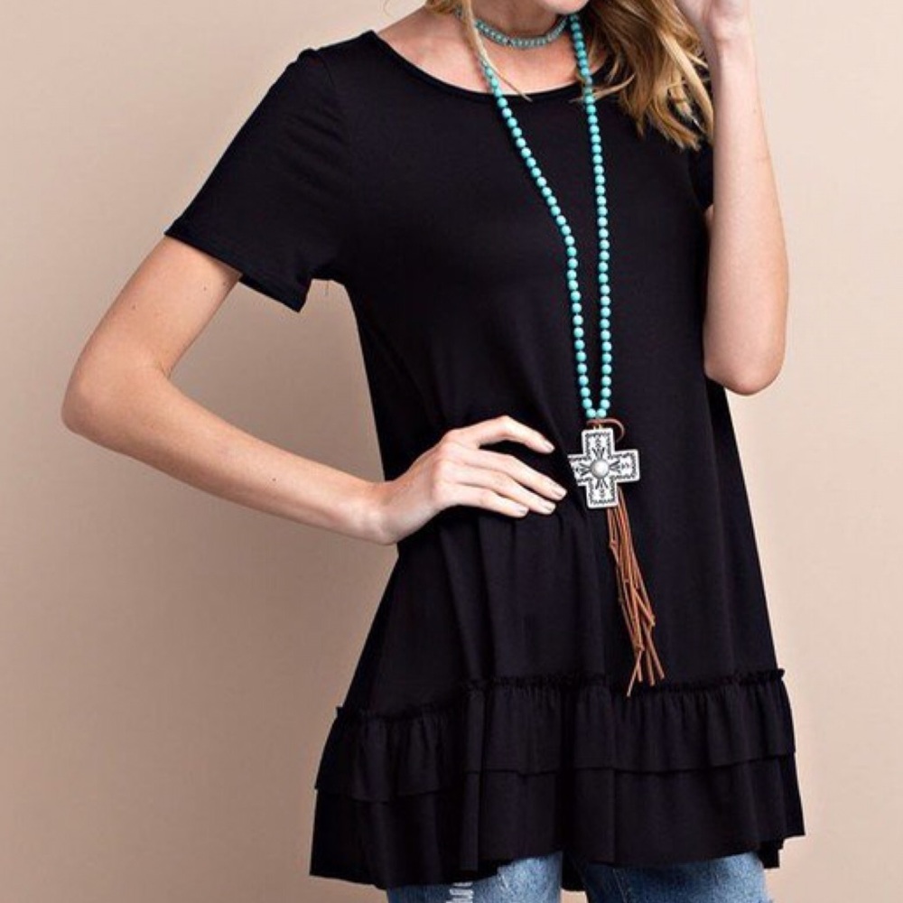🇺🇸SALE Black Short Sleeve Double Ruffle Tunic - Picture 3 of 3